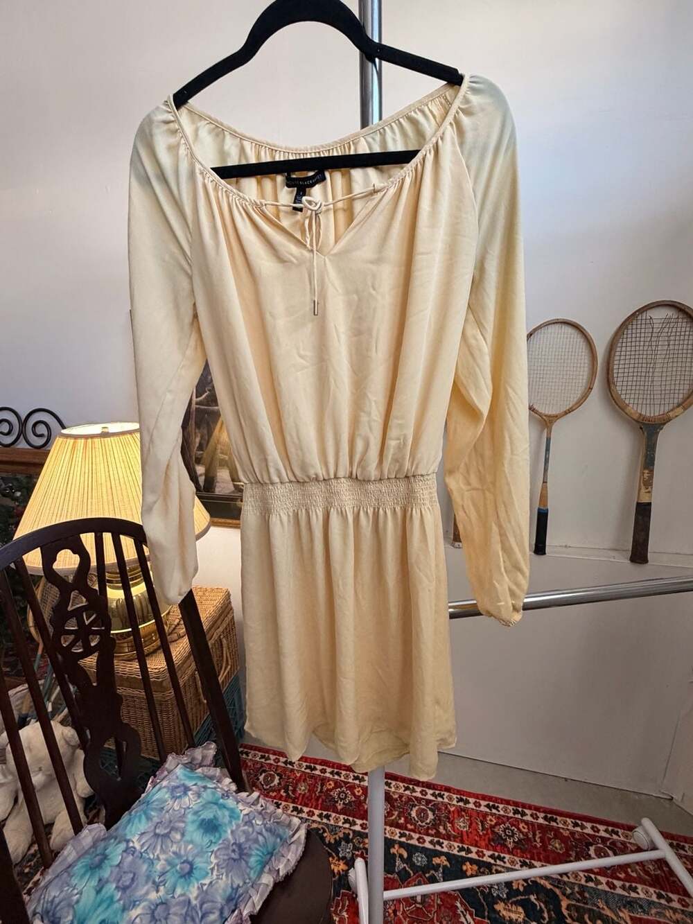 Butter Yellow Dress Slit Long Sleeves Whimsy Milkmaid Fairy Ruched Waist
